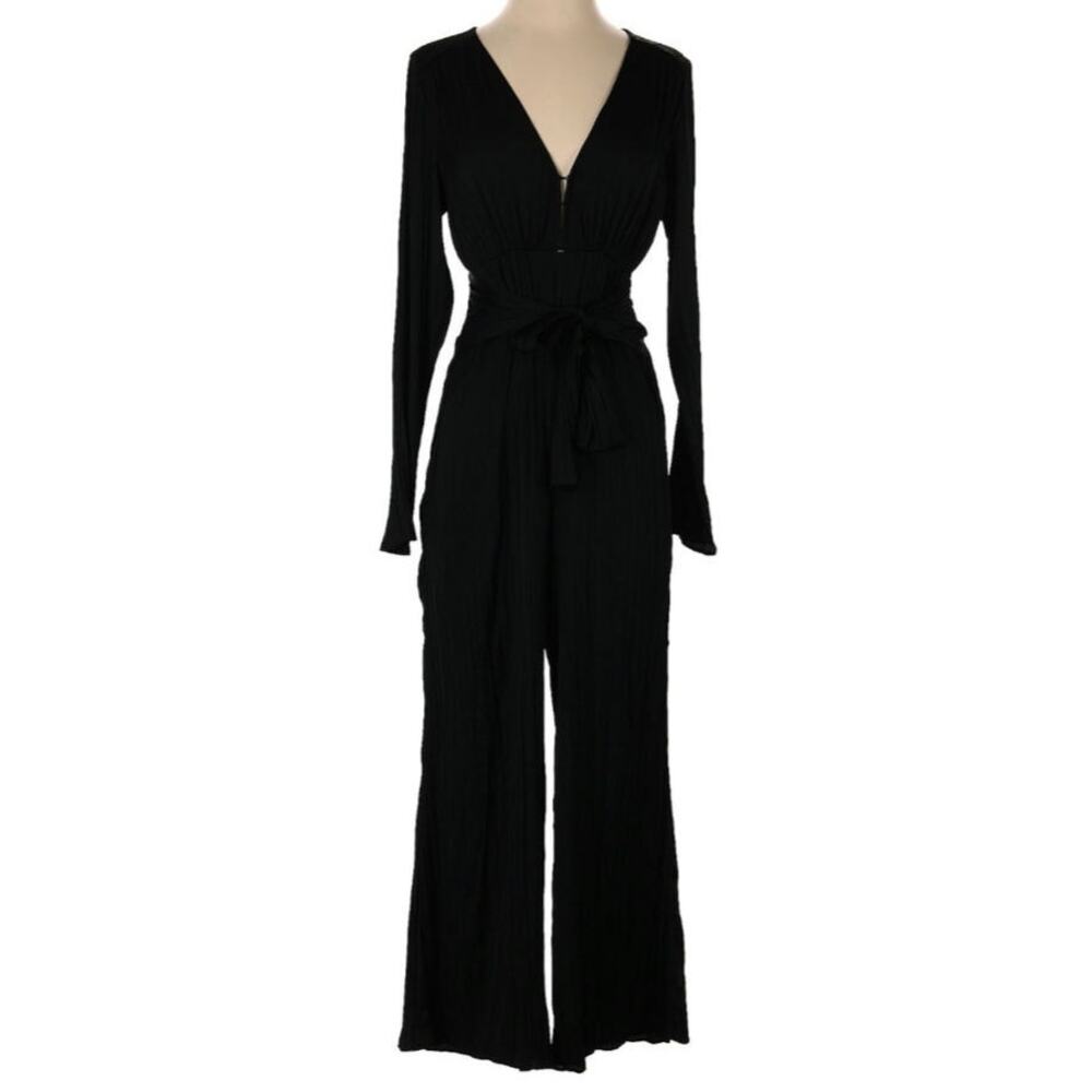 NWT $168 Free People Black Wide Leg V Neck Jumpsuit - Picture 5 of 16